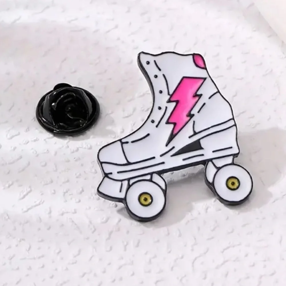 3/!25 Cartoon Style RollerSkate with Lightning Bolt Pin Retro Style